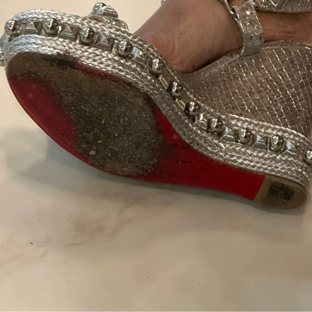 ๐ฅCHRISTIAN LOUBOUTIN 100% AuthSilver Snake&Embellished Platform Espadrille 39 - Picture 16 of 16